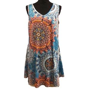 CLASSIC FASHION STARBURST BOHO PRINT BABYDOLL SUN DRESS MULTICOLORED SIZE XL